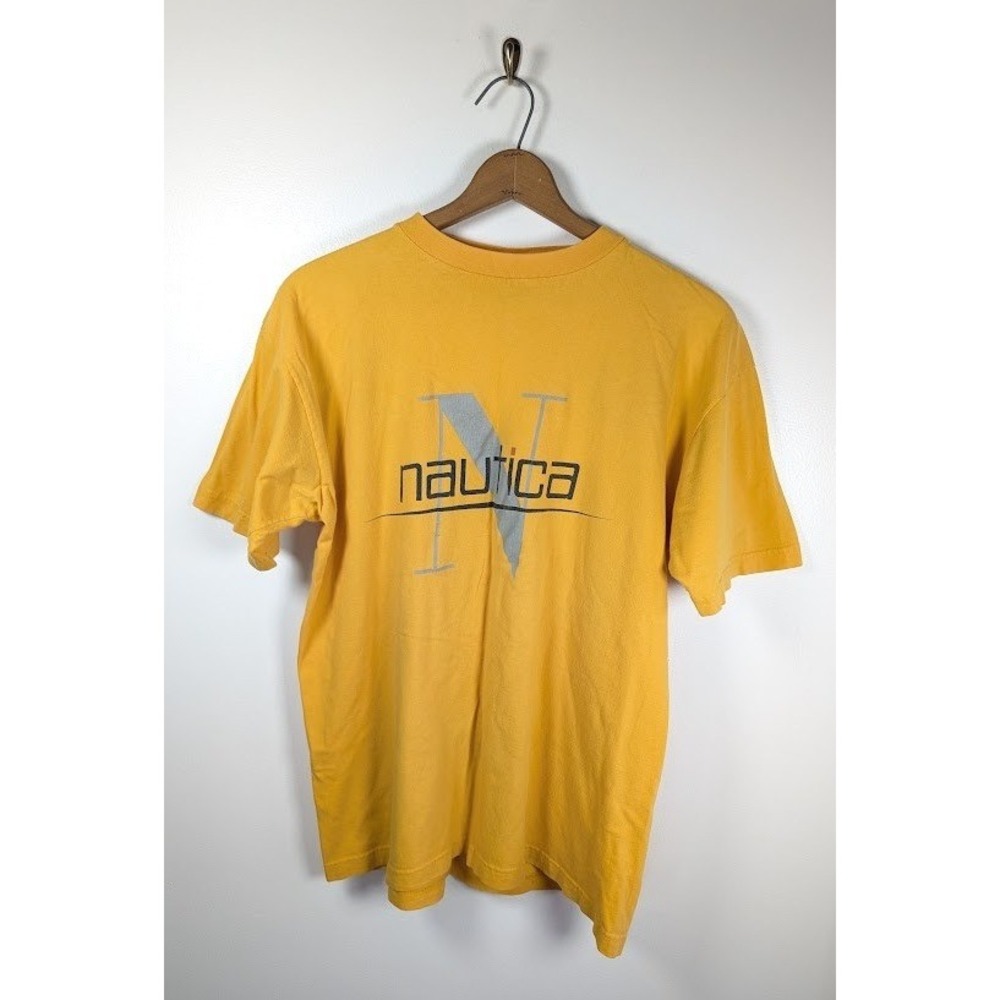 Vintage 90s Nautica T-Shirt Mens Large Made in USA Graphic Logo Coastal Nautical